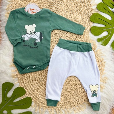  Kit 6 Peças - Ursinhos de Gravatinha - Verde e Branco